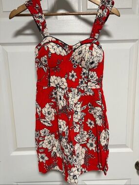 Red Floral Sundress with Sweetheart Bodice